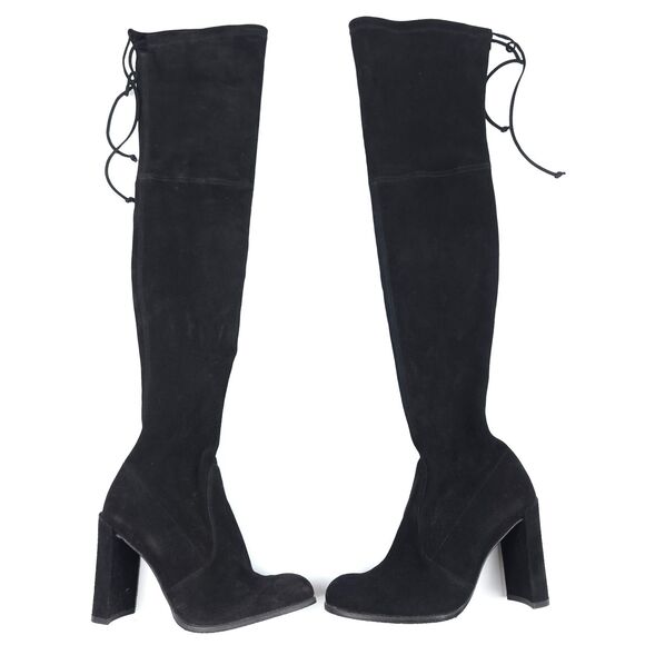 STUART WEITZMAN Tieland Over the Knee Boots Black Suede Leather Clean Girl 8 - Picture 1 of 11